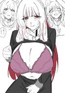 artist:nagomu character:shirakusa_shion cock_shock flushed_face japanese_text lingerie lipstick long_hair monochrome penis_over_face pov pulling_up_shirt red_eyes series:gakuen_idolmaster series:idolmaster // 1424x2048 // 333KB