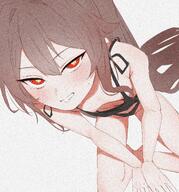artist:mynameis_k brown_hair character:hu_tao_(genshin_impact) chest_gap ponytail red_eyes series:genshin_impact // 2488x2673 // 2.4MB