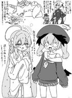 age_progression age_regression ahoge animal_ears artist:hikodge bird_girl body_wings cat_ears cat_girl character:hanako_(blue_archive) character:hanako_(swimsuit)_(blue_archive) character:koharu_(blue_archive) character:kokona_(blue_archive) character:mari_(blue_archive) character:mari_(idol)_(blue_archive) comic feathered_wings hair_bow hair_braid halo head_wings idol_outfit in-series_category:antique_seraphim in-series_category:justice_task_force in-series_category:make-up_work_club in-series_category:plum_blossom_garden in-series_category:shanhaijing_secondary_school in-series_category:sisterhood in-series_category:trinity_general_school japanese_text long_hair monochrome series:blue_archive shirt_only sweaty swimsuit twin_tails // 700x953 // 134KB