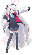 artist:deras character:key_(blue_archive) flushed_face hair_bow hair_down_the_middle halo in-series_category:game_development_department in-series_category:millenium_science_school long_hair pink_eyes series:blue_archive white_hair // 1200x2073 // 867KB