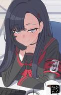 artist:tabatabata black_hair body_wings character:ichika_(blue_archive) feathered_wings grey_eyes hair_accessories halo in-series_category:justice_task_force in-series_category:trinity_general_school long_hair pov series:blue_archive teasing // 1564x2448 // 409KB