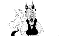 artist:octodeco character:eblana_(arknights) dragon_girl dragon_horns dragon_tail hair_covering_eye horns in-series_category:draco in-series_category:tara long_hair monochrome series:arknights tail // 887x547 // 272KB