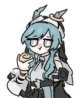 artist:grape blue_eyes blue_hair character:xaihi demon_horns horns in-series_category:sarkaz nun pointed_ears series:arknights series:arknights:_endfield // 488x589 // 46KB