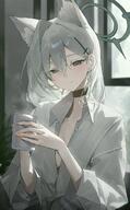alternate_outfit animal_ears artist:kji blue_eyes character:shiroko_terror_(blue_archive) grey_hair halo heterochromia in-series_category:abydos_high_school in-series_category:foreclosure_task_force long_hair series:blue_archive wolf_ears wolf_girl // 1200x1938 // 335KB