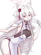 alternate_outfit animal_ears artist:bone_hiko cat_ears cat_girl cat_tail character:akira_(blue_archive) flushed_face hair_accessories halo in-series_category:dorm_supervisory_unit in-series_category:seven_prisoners in-series_category:wild_hunt_academy_of_arts long_hair pink_eyes pink_hair ponytail qipao series:blue_archive tail // 983x1302 // 175KB