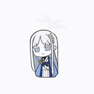 artist:RHmainasu character:nagusa_(blue_archive) chibi hair_accessories halo happi_coat in-series_category:allied_hyakkiyako_academy in-series_category:hyakkaryouran_conflict_resolution_council long_hair meta:animated series:blue_archive white_eyes white_hair // 800x800 // 225KB