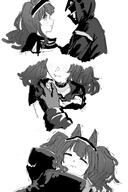 animal_ears artist:kanuluillust character:angelina_(arknights) character:doctor_(arknights) comic flushed_face fox_ears fox_girl in-series_category:siracusa in-series_category:vulpo monochrome series:arknights twin_tails // 1000x1500 // 401KB