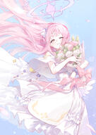 artist:eshi_neko body_wings character:mika_(blue_archive) feathered_wings flushed_face hair_accessories hair_bun halo in-series_category:tea_party in-series_category:trinity_general_school long_hair pink_hair series:blue_archive yellow_eyes // 2894x4092 // 5.6MB