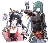 animal_ears cat_ears cat_girl character:ceylon_(arknights) character:ch'en_(arknights) character:hoshiguma_(arknights) character:schwarz_(arknights) demon_horns dragon_girl dragon_horns horns in-series_category:feline in-series_category:lung in-series_category:lungmen in-series_category:oni in-series_category:siesta meta:artist_request meta:source_request meta:tagme oni series:arknights // 2500x2129 // 452KB