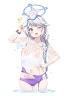 artist:komasi blue_eyes character:kirino_(blue_archive) character:kirino_(swimsuit)_(blue_archive) hair_braid halo in-series_category:public_safety_bureau in-series_category:valkyrie_police_school series:blue_archive swimsuit wet_shirt white_hair // 2892x4096 // 491KB