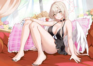 artist:kon_ka body_wings brown_eyes brown_hair character:nagisa_(blue_archive) feathered_wings flushed_face halo in-series_category:tea_party in-series_category:trinity_general_school lingerie series:blue_archive // 1412x1000 // 1.0MB