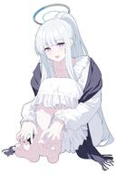 artist:reia character:noa_(blue_archive) character:noa_(pajama)_(blue_archive) halo in-series_category:millenium_science_school in-series_category:seminar long_hair mechanical_halo pajamas ponytail purple_eyes series:blue_archive white_hair // 1366x2048 // 212KB
