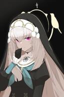 artist:Patanda character:sakurako_(blue_archive) hair_accessories halo in-series_category:sisterhood in-series_category:trinity_general_school long_hair nun purple_eyes series:blue_archive white_hair // 4000x6000 // 6.1MB