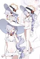 alternate_outfit artist:inapple84 character:kanoe_(blue_archive) flushed_face grey_hair hair_covering_eye halo in-series_category:occult_research_society in-series_category:wild_hunt_academy_of_arts long_hair orange_eyes series:blue_archive sun_hat swimsuit // 2543x3728 // 3.4MB