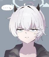 anger_vein artist:kai_xin character:erika_(blue_archive) demon_horns grey_hair gyaru halo horns in-series_category:gehenna_academy in-series_category:twinkle_twinkle_club meme series:blue_archive short_hair white_hair // 1784x2048 // 185KB