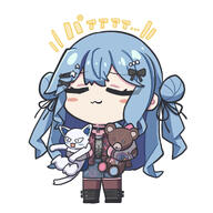 artist:a_attoo blue_hair character:hoshimachi_suisei chibi hair_accessories hair_bun in-series_category:generation_0 in-series_category:hololive_japan japanese_text long_hair series:hololive twin_tails // 1313x1313 // 606KB