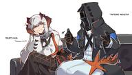 artist:najashi character:doctor_(arknights) character:saria_(arknights) dragon_girl dragon_horns english_text horns in-series_category:columbia in-series_category:rhine_lab in-series_category:vouivre long_hair orange_eyes series:arknights tail tail_wrap white_hair // 3000x1700 // 1.6MB