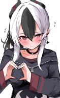 artist:sunaneko beauty_mark black_hair character:kayoko_(blue_archive) demon_horns flushed_face halo heart_hands horns in-series_category:gehenna_academy in-series_category:problem_solver_68 ponytail red_eyes series:blue_archive short_hair two-tone_hair white_hair // 2513x4096 // 933KB
