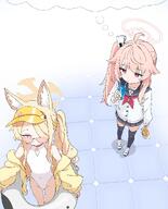 animal_ears artist:nakaoka_ramu blonde_hair character:natsu_(blue_archive) character:seia_(blue_archive) character:seia_(swimsuit)_(blue_archive) fox_ears fox_girl halo in-series_category:after_school_sweets_club in-series_category:tea_party in-series_category:trinity_general_school long_hair pink_eyes pink_hair red_eyes series:blue_archive side_ponytail sunglasses swimsuit // 1473x1824 // 507KB