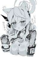 artist:niihai_chikuwa cat_ears character:ako_(blue_archive) hair_bow halo in-series_category:gehenna_academy in-series_category:prefect_team japanese_text monochrome series:blue_archive // 2343x3541 // 983KB