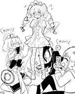 @_@ animal_ears artist:klii00 cat_ears cat_girl character:airi_(blue_archive) character:kazusa_(blue_archive) character:natsu_(blue_archive) character:reisa_(blue_archive) character:reisa_(magical)_(blue_archive) character:yoshimi_(blue_archive) flushed_face halo in-series_category:after_school_sweets_club in-series_category:trinity_general_school in-series_category:trinity_vigilante_crew japanese_text magical_girl monochrome panty_shot series:blue_archive twin_drills two-tone_hair // 3234x4096 // 1.1MB