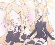 alternate_outfit animal_ears artist:8quuu blonde_hair character:seia_(blue_archive) character:sensei_(blue_archive) comic fox_ears fox_girl halo in-series_category:tea_party in-series_category:trinity_general_school japanese_text long_hair series:blue_archive sweater twin_tails yellow_eyes // 2048x1670 // 455KB