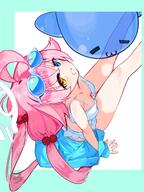 ahoge artist:abe-napori blue_eyes character:hoshino_(blue_archive) character:hoshino_(swimsuit)_(blue_archive) halo heterochromia in-series_category:abydos_high_school in-series_category:foreclosure_task_force long_hair pink_hair series:blue_archive sunglasses swimsuit twin_tails yellow_eyes // 1536x2048 // 310KB