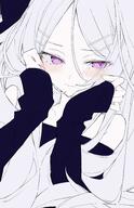 artist:8quuu character:hina_(blue_archive) demon_horns flushed_face halo horns in-series_category:gehenna_academy in-series_category:prefect_team mechanical_halo purple_eyes series:blue_archive white_hair // 985x1525 // 185KB
