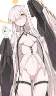 artist:ahti character:malkuth_(blue_archive) flushed_face hair_covering_eye in-series_category:decagrammaton long_hair peek series:blue_archive white_hair white_skin yellow_eyes // 2074x3511 // 4.4MB