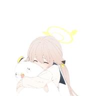 artist:Patanda brown_hair character:hifumi_(blue_archive) character:peroro_(blue_archive) halo hugging_from_behind in-series_category:make-up_work_club in-series_category:trinity_general_school long_hair series:blue_archive twin_tails // 2814x3069 // 871KB