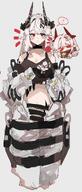 artist:uhay character:mudrock_(arknights) chibi demon_horns horns in-series_category:gargoyle in-series_category:sarkaz long_hair midriff red_eyes series:arknights white_hair // 1752x4096 // 604KB