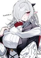 artist:dos_dos121 character:gladiia_(arknights) character:gladiia_(return)_(arknights) eye_liner flushed_face hair_covering_eye in-series_category:abyssal_hunters in-series_category:&aelig;gir_(nation-state) in-series_category:&aelig;gir_(race) japanese_text long_hair pointed_ears red_eyes series:arknights white_hair // 1463x2048 // 298KB