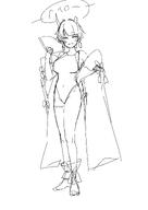 alternate_outfit artist:kyurosuku beauty_mark character:niya_(blue_archive) demon_horns halo horns in-series_category:allied_hyakkiyako_academy in-series_category:yin-yang_club japanese_text leotard monochrome series:blue_archive short_hair swimsuit // 2508x3541 // 1.1MB