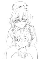 artist:hoffun_2 character:chihiro_(blue_archive) character:maki_(blue_archive) hair_bun halo in-series_category:millenium_science_school in-series_category:veritas mechanical_halo monochrome series:blue_archive // 634x877 // 102KB