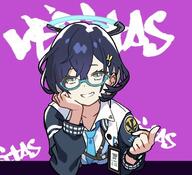 artist:poipoi_v_game blue_hair character:chihiro_(blue_archive) glasses green_eyes hair_accessories halo in-series_category:millenium_science_school in-series_category:veritas mechanical_halo series:blue_archive short_hair // 429x391 // 37KB