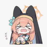 animal_ears artist:mikozin cat_ears cat_girl character:mari_(blue_archive) chibi hair_accessories halo in-series_category:sisterhood in-series_category:trinity_general_school long_hair nun orange_hair series:blue_archive // 1456x1446 // 605KB
