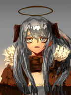 artist:thiccborb blue_eyes blue_hair body_wings character:mostima_(arknights) demon_horns halo horns in-series_category:fallen_sankta in-series_category:laterano in-series_category:sankta long_hair series:arknights tears // 1200x1600 // 1.6MB