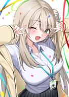 artist:mizumo_k1 brown_hair character:nonomi_(blue_archive) double_v green_eyes hair_bun halo in-series_category:abydos_high_school in-series_category:foreclosure_task_force long_hair series:blue_archive sweater v // 2894x4093 // 4.4MB