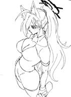 alternate_outfit animal_ears artist:mattun_8230 character:shiroko_terror_(blue_archive) hair_accessories halo heterochromia in-series_category:abydos_high_school in-series_category:foreclosure_task_force long_hair monochrome ponytail series:blue_archive sports_wear wolf_ears wolf_girl // 612x834 // 71KB
