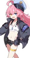alternate_outfit artist:ideolo blue_eyes character:hoshino_(blue_archive) halo heterochromia in-series_category:abydos_high_school in-series_category:foreclosure_task_force in-series_category:valkyrie_police_school pink_hair series:blue_archive swimsuit yellow_eyes // 877x1681 // 159KB