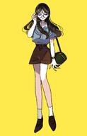artist:yasu_urayaka brown_hair casual_clothes glasses high-waisted_pants long_hair pants series:original // 1887x2956 // 258KB