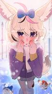 alternate_outfit animal_ears artist:yupimaru blonde_hair character:omaru_polka flushed_face fox_ears fox_girl fox_tail in-series_category:generation_5 in-series_category:hololive_japan pov purple_eyes series:hololive tail // 1152x2048 // 285KB