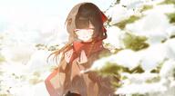 artist:kji black_hair flushed_face hair_bow hair_braid series:original sweater // 4096x2260 // 683KB