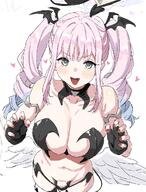 alternate_outfit artist:clearite body_wings character:mika_(blue_archive) feathered_wings hair_accessories halo in-series_category:tea_party in-series_category:trinity_general_school lingerie long_hair pink_hair series:blue_archive succubus tail twin_drills yellow_eyes // 793x1040 // 158KB