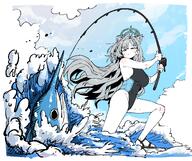 alternate_outfit animal_ears artist:wujurana blue_eyes character:shiroko_terror_(blue_archive) grey_hair hair_accessories halo heterochromia in-series_category:abydos_high_school in-series_category:foreclosure_task_force long_hair series:blue_archive swimsuit wolf_ears wolf_girl // 3402x2849 // 1.7MB