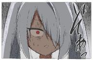 artist:namakurage brown_skin character:iori_(blue_archive) grey_hair hair_covering_eye halo in-series_category:gehenna_academy in-series_category:prefect_team japanese_text long_hair pointed_ears red_eyes series:blue_archive twin_tails // 2894x1863 // 3.4MB