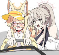animal_ears artist:nyaru blonde_hair brown_eyes brown_hair character:nagisa_(blue_archive) character:nagisa_(swimsuit)_(blue_archive) character:seia_(blue_archive) character:seia_(swimsuit)_(blue_archive) fox_ears fox_girl hair_covering_eye halo in-series_category:tea_party in-series_category:trinity_general_school long_hair ponytail series:blue_archive side_ponytail sunglasses swimsuit yellow_eyes // 580x539 // 283KB