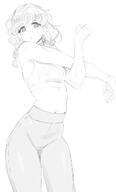 artist:radioNEET character:blue_poison_(arknights) character:blue_poison_(shoal_beat)_(arknights) frog_girl hair_braid in-series_category:anura in-series_category:iberia midriff monochrome series:arknights sports_wear twin_tails // 665x1100 // 79KB