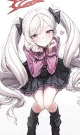 alternate_outfit artist:gabang character:mutsuki_(blue_archive) hair_bow halo in-series_category:gehenna_academy in-series_category:problem_solver_68 landmine_girl long_hair pointed_ears red_eyes series:blue_archive twin_tails white_hair // 599x1010 // 103KB