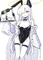 alternate_outfit artist:bone_hiko bunny_suit character:malkuth_(blue_archive) chest_gap hair_covering_eye high-cut_leotard in-series_category:decagrammaton leotard long_hair rabbit_ears series:blue_archive white_hair white_skin yellow_eyes // 749x1040 // 111KB